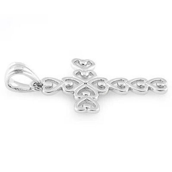 Sterling Silver Multiple Heart Shaped Cross Pendant New - Picture 3 of 3